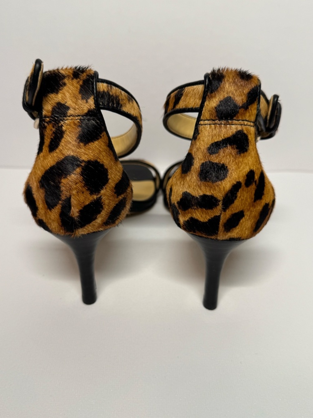 Talbots Leopard Print Calf Hair Ankle Strap Heels S 5M Chic Animal Print Sandals - Picture 5 of 11